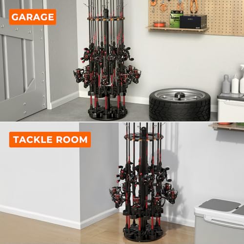 KastKing V16 Rotating Fishing Rod Holder for Garage, Floor Rack Holds Up to 16 Rods & Combos, Space-Saving Pole Organizer with Foam, Durable ABS, Fishing Gear Storage Gift for Men
