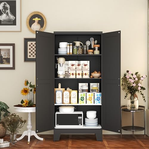 RISTERN Black Metal Storage Cabinet, 61" Steel Cabinets for Home Office, Kitchen Pantry Storage Cabinet with Doors and 3 Adjustable Shelves, Metal Tool Cabinet, for Office, Home, Garage, School
