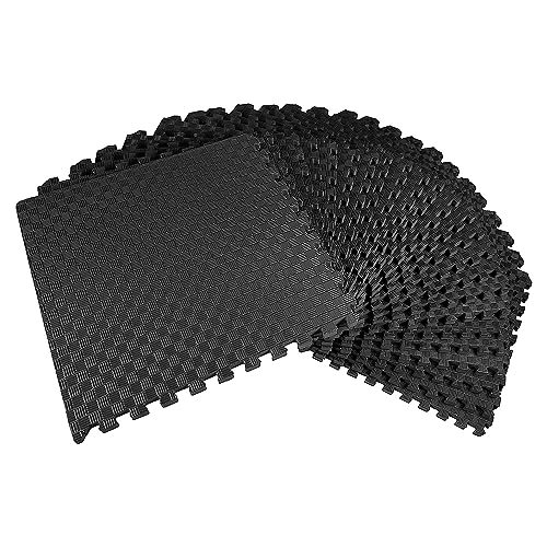 BalanceFrom 24x24 Inch Puzzle Exercise Mat, EVA Interlocking Foam Gym Floor Tiles, Black - Non-Slip Flooring for Home Workout, Fitness Studio, or Playroom, 1' Thick, 72 Sq Ft, 18 Pcs