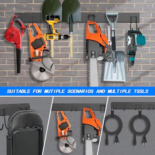 CBWLWJ 64'' Garage Tool Organizer Wall Mount - Heavy Duty 680 lbs Capacity Tool Rack with 10 Adjustable Hooks, Wall Mounted Storage System for Garage, Shed, Workshop (Black)