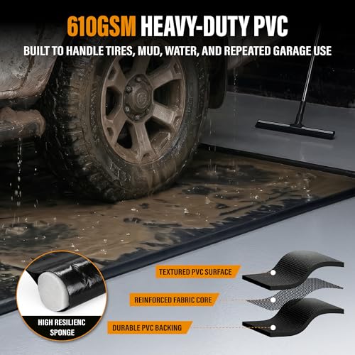 Aegis Mats 7'9" x 18' Garage Floor Mat for Under Car, Heavy Duty 610g PVC Waterproof Containment Mat with Raised Edges, Parking Pad Traps Rain, Mud, Snow & Oil for SUVs and Trucks
