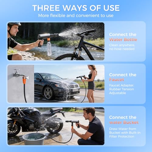 Foldable Pressure Washer Portable Battery Washer with 5-in-1 Nozzle, 3 Levels & LCD Display, Handheld Washer for Car, Bike, Patio & Camping (Black)