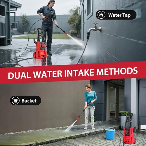 Upgraded Electric Pressure Washer, 1850 PSI Max,3.0 GPM, 5" Wheels, 18M Cord/Hose Length Max, Power Washer for Patio, Car, Driveway, Fence & Home Cleaning