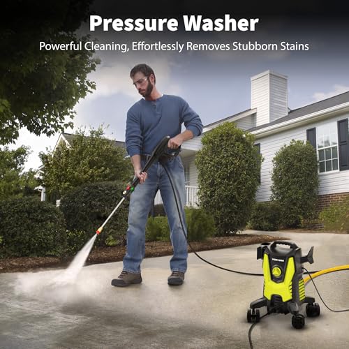 Yeryork Pressure Washer, 3000 PSI Power Washer with 4 Lockable Wheels, Stainless Steel Lance, 4 Quick Connect Nozzles, 500ml Foam Cannon for Car/Decks/Driveways/Patios (Fluorescent Green)