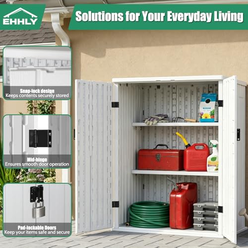 EHHLY Heavy Duty Small Storage Cabinet Outdoor Weatherproof, 14 Cuft Garage Storage Cabinet with 2 Adjustable Shelves, Lockable Kitchen Pantry Closer Organizer, 31Wx23Lx34H, Polar White