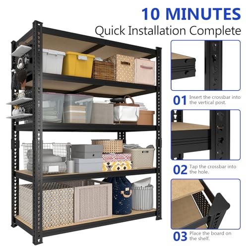 ZEUKMXOO 40''W Garage Storage Shelves, Storage Racks Shelving Units, Storage Shelves Heavy Duty, Adjustable Metal Shelves with 2 Pegboards for Basement, Warehouse, Pantry, Kitchen, 2200 LBS