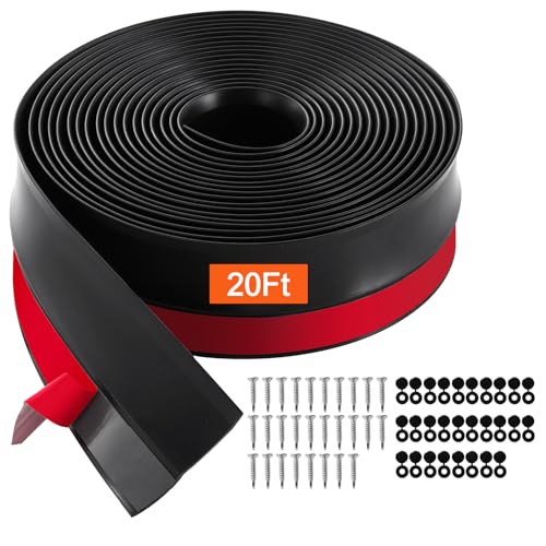 VEVOR Garage Door Seal Top and Sides Seal Strip, 20 FT Universal Weather Stripping Replacement Soft and Hard Composite, Weatherproofing Garage Door TPE Seals with Adhesive Backed and Screws, Black