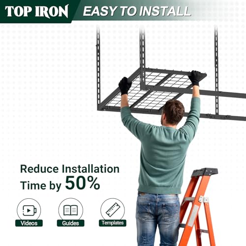 TOPIRON 3x6 FT Overhead Garage Storage Rack, 26"-40" Height Adjustable Heavy Duty Garage Ceiling Storage Rack, 450LBS Capacity Metal Hanging Organizer System for Garage