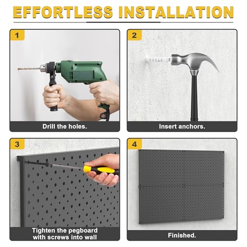 Ultrawall Metal Pegboard Panels, Pegboard Wall Organizer, Black Peg Boards for Wall, Garage Tool Storage Organization, 12"X16", 2pcs