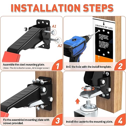SPACEKEEPER Workbench Casters kit 660 Lbs - Retractable Casters Heavy Duty Bench Caster Wheels Designed for Workbenches Machinery & Tables, 4 Pack