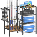 Tigerden Fishing Rod Holders for Garage, Fishing Pole Holder Stand with Multifunctional Hook, 4 Tier Fishing Gear Equipment Organizers Rack, Fits Most Rods of 1.57" for Home Entryway Corner, Black