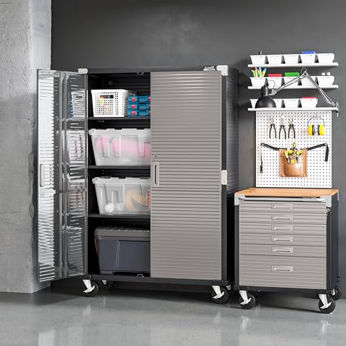 Seville Classics UltraHD Heavy Duty Rolling Cabinet Workbench Table w/Solid Wood Top, Workstation for Garage, Office, Workshop, Graphite, 6-Drawer Soft Close (28" W x 25" D)