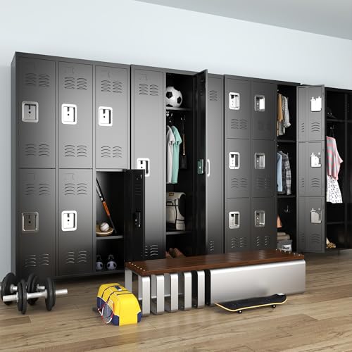 OPTYMIRA 72" Tall Employees Locker with Shelves and Hooks 6 Doors Steel Sports Locker for Office Home Bedroom School Gym Garage, Metal Staff Locker Black Locking Storage Lockers