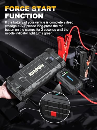 AVAPOW Car Jump Starter, 4000A Peak Battery (for All Gas or Up to 10L Diesel), Portable Booster Power Pack, 12V Auto Jump Box with LED Light, USB Quick Charge 3.0