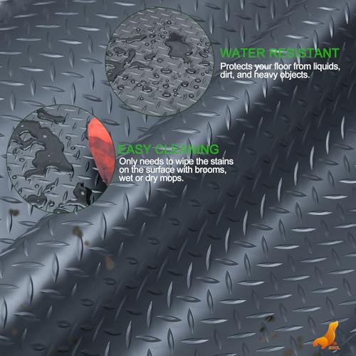 SEAL 4 x 8 FT Premium Garage Floor Mat, Solid 2.8mm Thick Lay-Flat Gray Commercial Grade Heavy Duty Parking Mat for Golf Cart, Workbench, ATV, Water/Stain Resistant Runner (Embossed Diamond Plate)