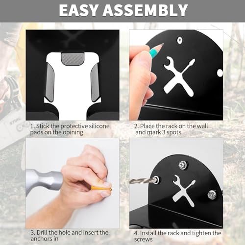 Upgraded Trimmer Rack Wall Mount - 8" Heavy Duty Weed Eater Hanger for Garage Wall, Garden Power Tool Holder Organizer Hooks for Grass Trimmer, Hedge Trimmer, Leaf Blower and Chainsaw, Black, 4 Pack