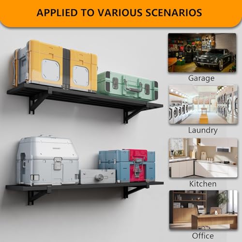 Noliven 4 Pack 1.5x4ft Garage Shelving Wall Mounted, 792lbs Load Capacity, Adjustable PowerTool Organizer, Heavy Duty Storage Rack, Ideal for Warehouse, Garage, Black