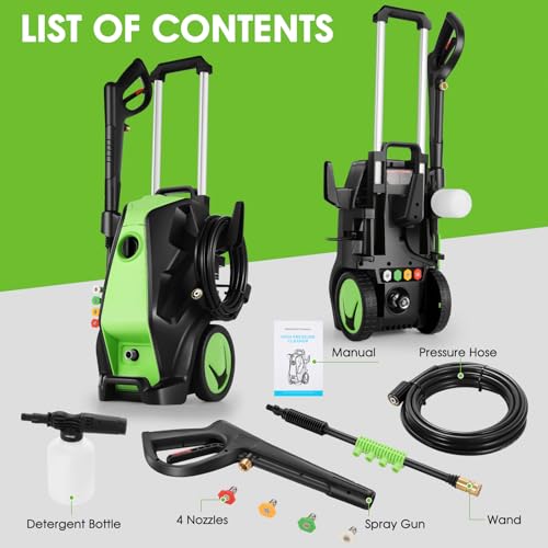 Imdot Heavy Duty 5000PSI 4.0GPM Electric Pressure Washer with 33FT Hose, 4 QC Nozzles for Cars/Fences/Patios/Home Cleaning, Deep Green