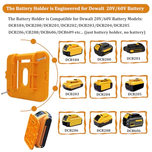 PEHUAP 12-Pack Battery Holder and Tool Holder Wall Mount Set for Dewalt 20V/60V, Drill Tool Hanger Organizer Battery Storage Rack with 36 Screws for Garage Workshop Organization