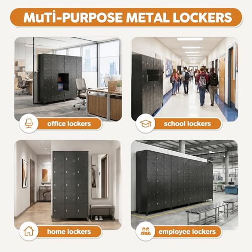 SUPEER Metal Lockers for Employees,15 Door Steel Storage Lockers for School Gym Office Garage, Lockable Metal Lockers for Personal Items,15.75" D x 35.43" W x 72" H,Assembly Required,Black