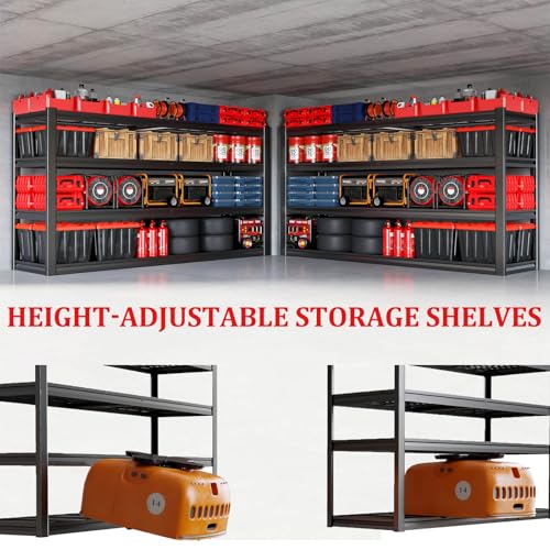 PMKES 67" Wide Garage Shelving Unit, 67" W x 24" D x 68" H, Heavy Duty Garage Storage Shelves,3500 LBS Capacity, Industrial Adjustable Shelves for Basement Warehouse