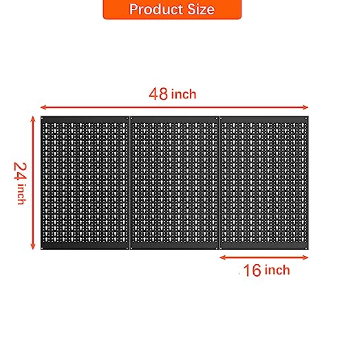 TORACK 3 PCS Metal Pegboard Panels for Garage Wall Utility Tools Storage Pegboard for Workbench, Modular Peg Board Tool Organizer Board Kit(Pack of 3, Black)