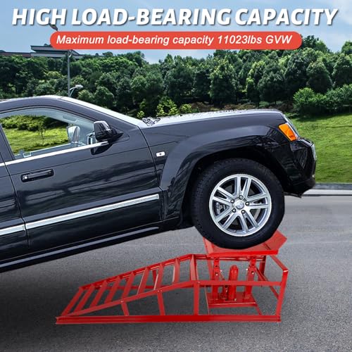 2 Pack Heavy Duty Steel Car Lift Ramp 5T Adjustable 9.8-15 Inch Height
