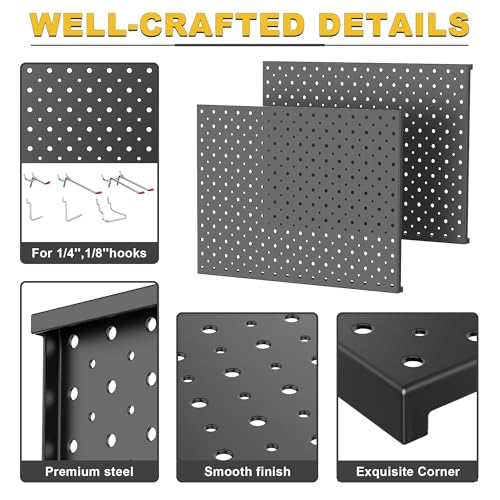 Ultrawall Metal Pegboard Panels, Pegboard Wall Organizer, Black Peg Boards for Wall, Garage Tool Storage Organization, 12"X16", 2pcs