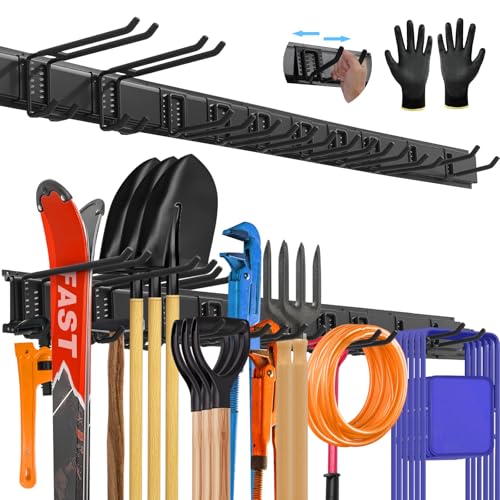 SUKIZZ 64'' All-Metal Garage Tool Organizer Wall Mount – Heavy-Duty Tool Rack Holds 680 lbs, Adjustable Hooks for Garage, Yard, and Garden Equipment