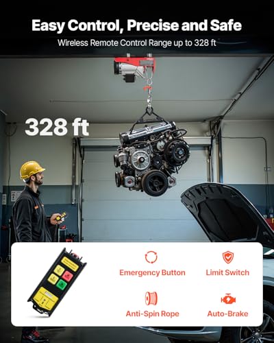VEVOR 880lbs Electric Hoist with Wireless Remote Control, 110v Electric Hoist with Remote Control, 40ft/20ft Lifting Height Motor, for Garage Warehouse Factory