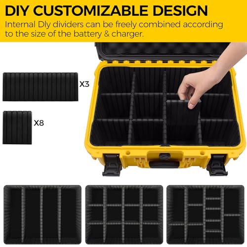 Case for Dewalt Battery- Extra Large Hard Storage Box with Adjustable Dividers for Dewalt 12V/20V/60V Battery & Charger, Durable Protective Tool Battery Organizer (CASE ONLY)
