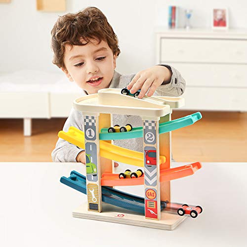 TOP BRIGHT Toddler Toys for 2 Year Old Boy, Wooden Car Ramp Race Track Set, Car Toys for Toddlers 1-3 with Cars and a Garage, Montessori Toys for 12 Year Old Boy Girl,Birthday Gift for Age 18+ Month