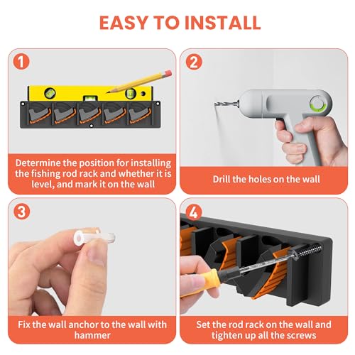 Fishing Rod Holder for Garage Wall, Vertical Fishing Pole Rack with TPE Soft Pads Each Holds Up to 5 Rods 0.1"-0.75" – Wall Mounted Fishing Rod Storage Organizer,Gifts for Men – 2 PACK (Holds 10 Rods)