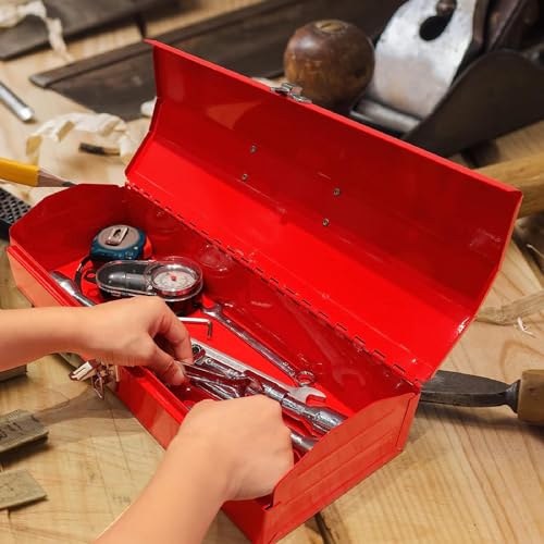 BIG RED ATB213-1 Torin Portable Steel Tool Box: 16" Hip Roof Style with Metal Latch Closure, Red