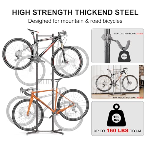 CXWXC 2-/4-Bike Storage Rack with Basket - Bike Rack Garage for Road, Mountain and Hybrid Bike Garage & Home (For 4 bikes)