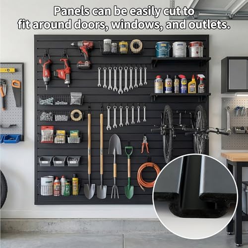 4Ft x 4Ft Slat Wall Paneling Garage Organization System - Heavy-Duty PVC Garage Storage System, Interlocking Wall Slat Panels, for Garage, Workshop, Office Tool Organization Hanging Boards