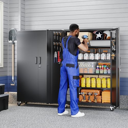 Yizosh Metal Garage Storage Cabinet with Locking Doors and Adjustable Shelves,- 71" Rolling Steel Tool Cabinet for Home Office,Garage,Warehouse