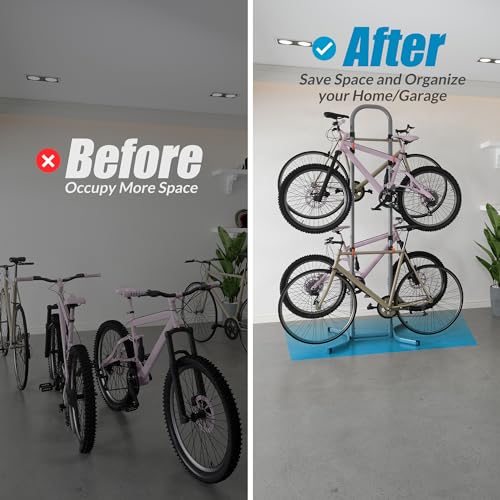 Suchtale 4 Bike Rack, Bicycle Rack, Bike Storage Rack for Garage Home, Freestanding Gravity Bike Stand, Adjustable Vertical Bicycle Holder for Indoor Outdoor, Bike Hanger Floor Parking Cycle Organizer