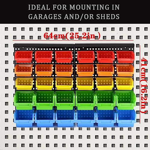 VEOFEMLEA 30-Bin Wall Mounted Storage Bins Kit, Tool Organizer Rack, Garage Hardware Organizer, 5 Color Parts Storage Bins, DIY Combination