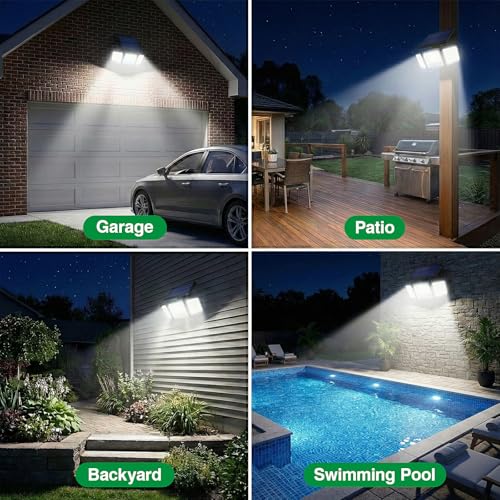 Solar Outdoor Lights Motion Sensor, 2500LM 286 LED Security Flood Lights with Visual Battery & Mode Display, 3 Lighting Modes, IP65 Waterproof 3-Head Wide Angle for Garage, Yard, Patio (2 Pack)