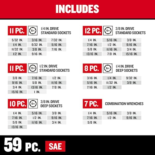 CRAFTSMAN Mechanic Tool Set 189 Pcs, 1/4, 3/8, 1/2 Socket Set with 72 Tooth Low Profile Ratchet, Steel 6 and 12 point Sockets, Wrenches, Hex Keys, Deep Sockets, Bits, Metric and SAE (CMMT12134)