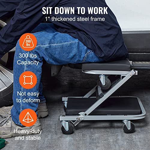 VEVOR Mechanic Creeper, Garage Gift, 36" Z Creeper Seat, 2 in 1 Mechanic Gifts, 300 lbs Capacity, Low Profile Creeper with 6 pcs Wheels in Garage/Shop for Fathers Day Tool Gift