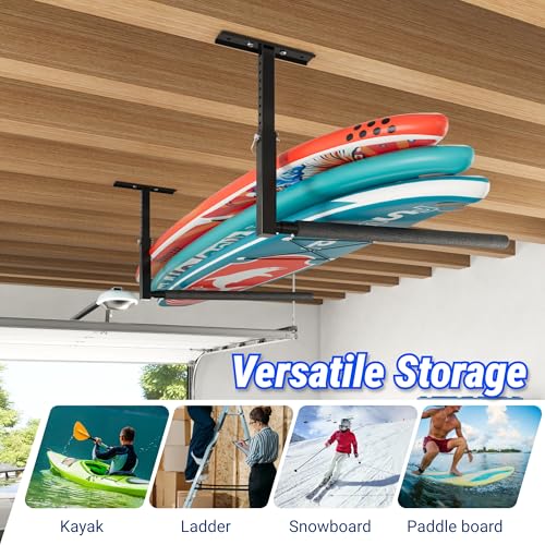 FLEXIMOUNTS Adjustable Overhead Ladder Rack, Garage Ceiling Storage Rack, Ladder Storage Organizer, 35" Extended Arms, 90 lbs Per Arm Heavy Duty Steel Rack for Kayak, Surfboard & Tools