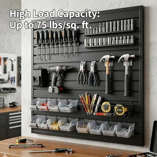 4Ft x 4Ft Slat Wall Paneling Garage Organization System - Heavy-Duty PVC Garage Storage System, Interlocking Wall Slat Panels, for Garage, Workshop, Office Tool Organization Hanging Boards