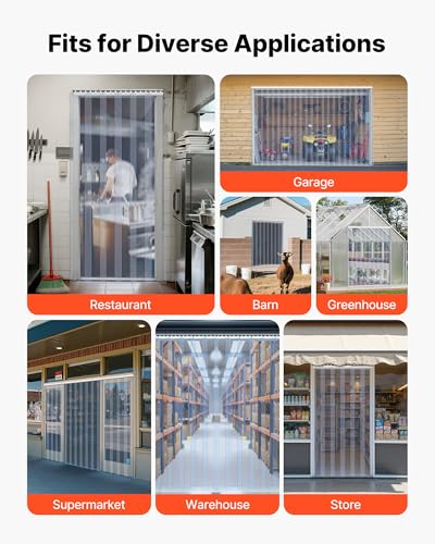 VEVOR Clear PVC Strip Curtain, 80 in Height x 36 in Width x 0.08 in Thickness, 6 PCS Walk in Freezer Cooler Curtain Strips, Smooth Waterproof Plastic Door Strips for Warehouse, Freezer, Garage Doors