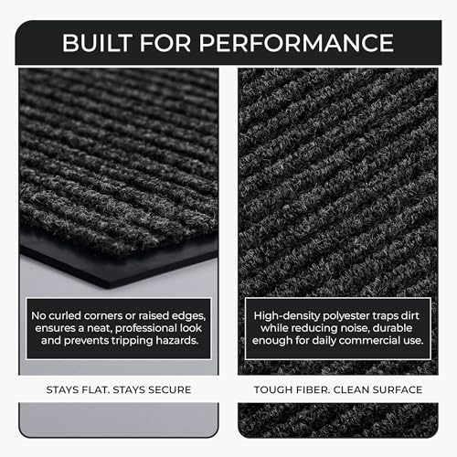Large Door Mat 3' x 5' Charcoal, Heavy Duty Commercial Floor Mat, Industrial Floor Mat for High Traffic Areas, Or Business Entryway Nonslip Rubber Backing.