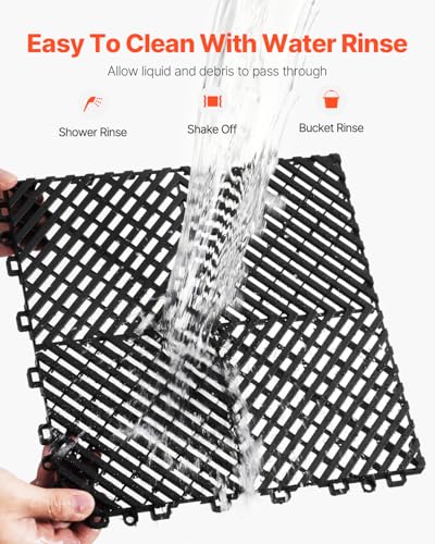 VEVOR Interlocking Drainage Mat, 12” x 12” Modular Interlocking Cushion, 55 Pcs Splicing Drainage Mats, Non-Slip PP Drainage Floor Tile and Shower Mat, for Garage, Garden, Kitchen & Outdoor, Black