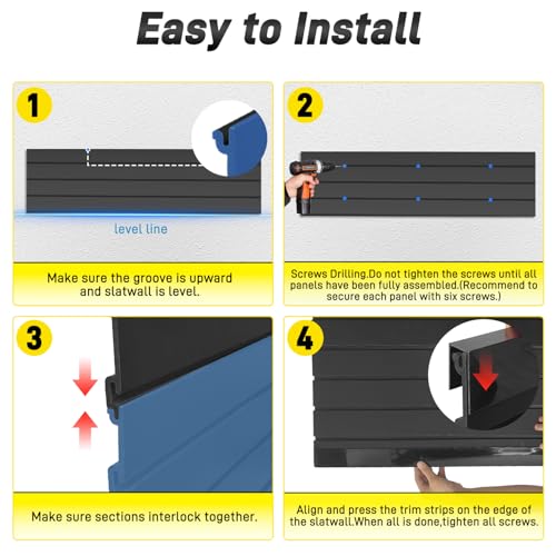 Avalution Slat Wall Paneling,4x12 ft PVC Garage Slat Wall Storage Systems,Black Slatwall PVC Wall Panels Wall Mounted,Heavy Duty Slatwall Panel Garage Storage Organization for Garage Workshop Storage