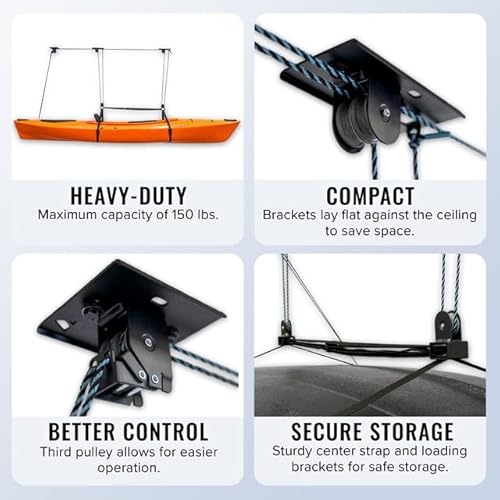 Teal Triangle Ceiling Storage Hoist for Cargo Box - Heavy Duty Garage Storage Lift - Garage Pulley Lift System Holds 150 lbs and Fits 8-10 ft Tall Garage Ceilings