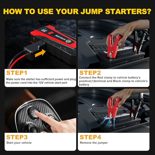 Scatach 3000A Car Battery Jump Starter,12V Jump Starter Battery Pack Portable (up to 9.0L Gasoline and 7.0L Diesel Engine), Jump Box with 3 Modes Flashlight and Jumper Cables